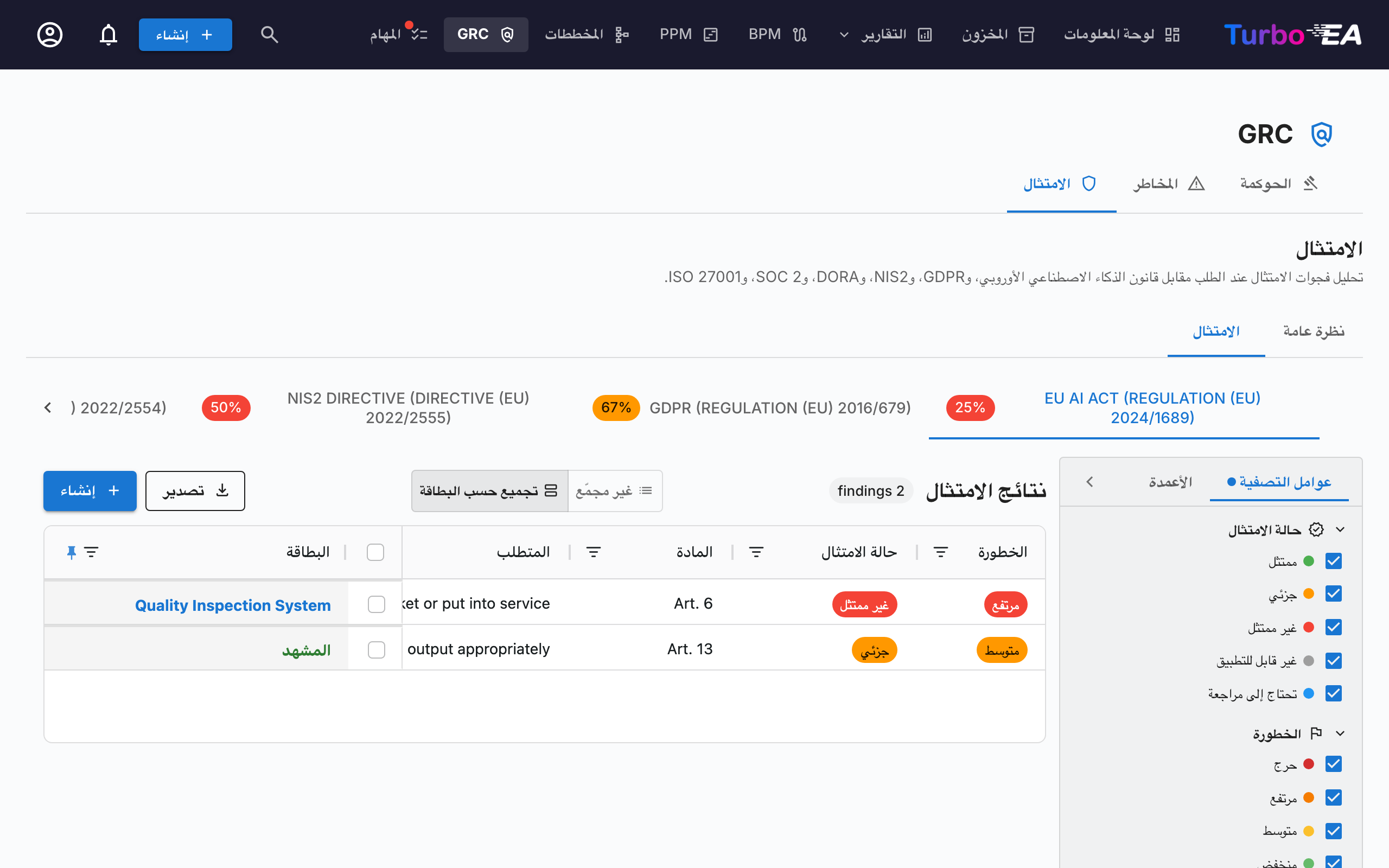 GRC — سجل الامتثال