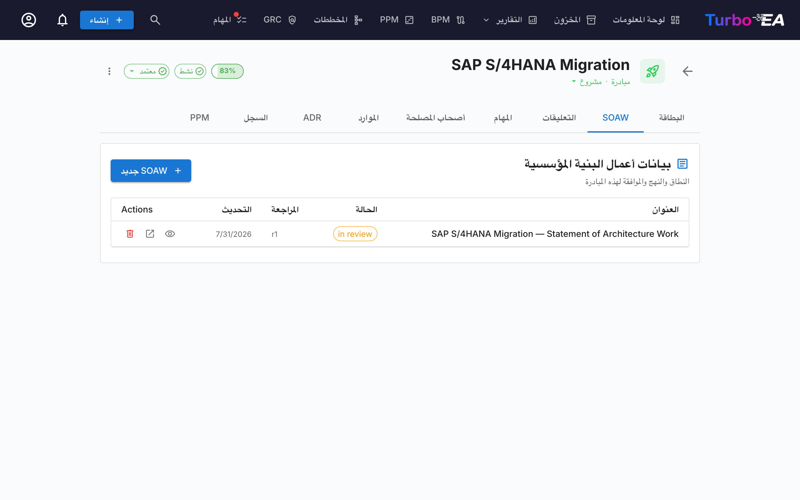 بطاقة المبادرة — علامة تبويب SoAW