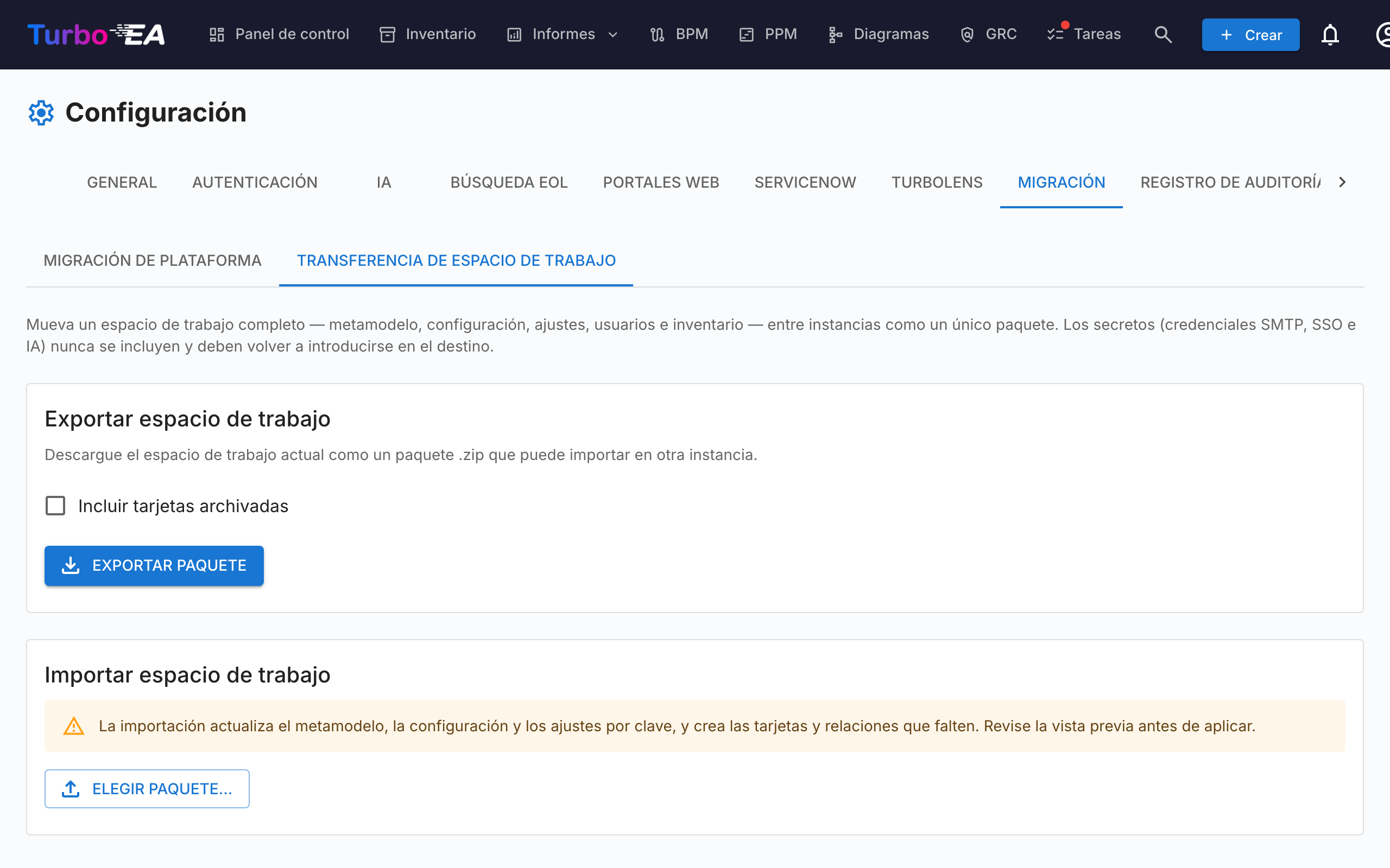 Transferencia de workspace