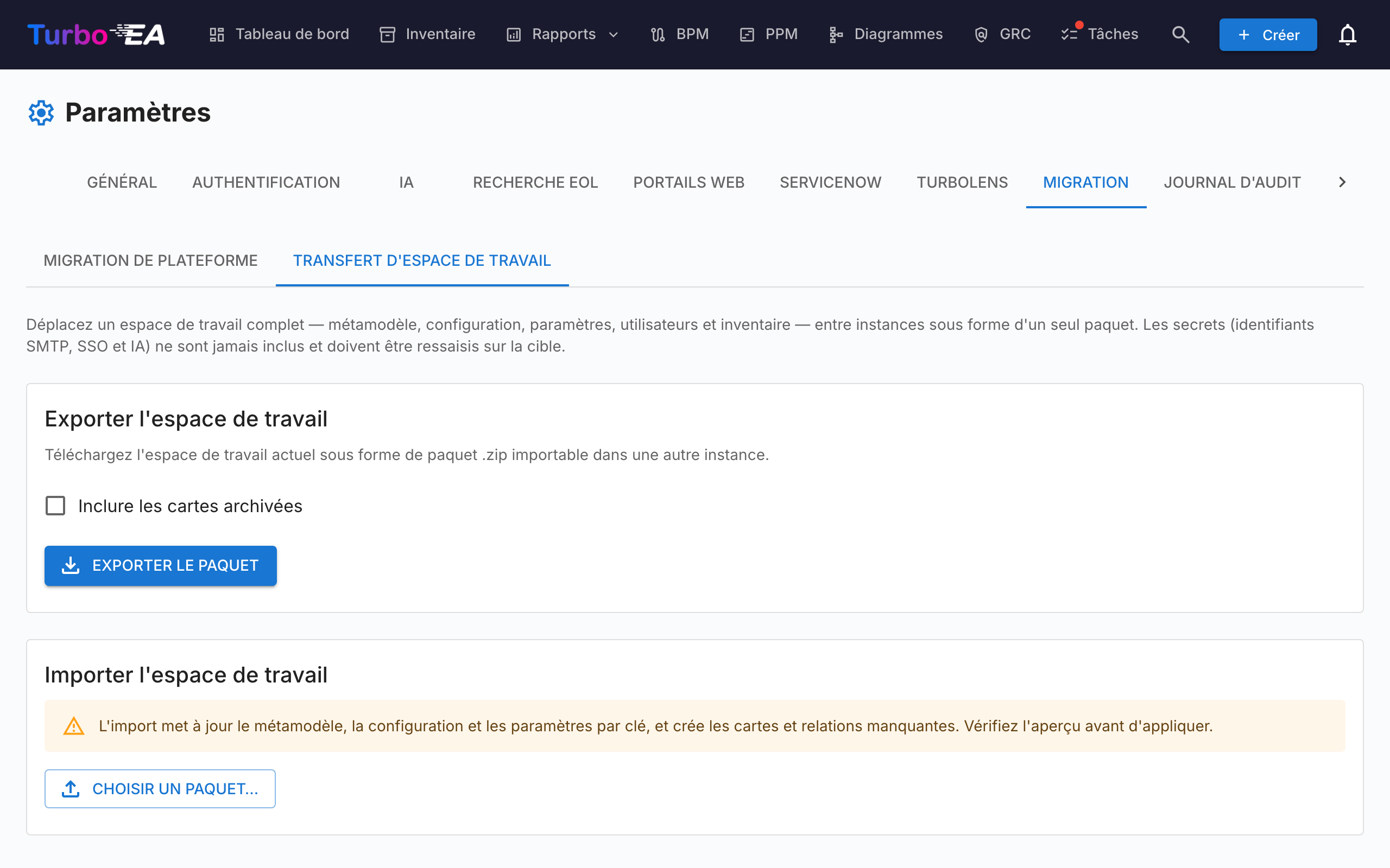 Transfert de workspace