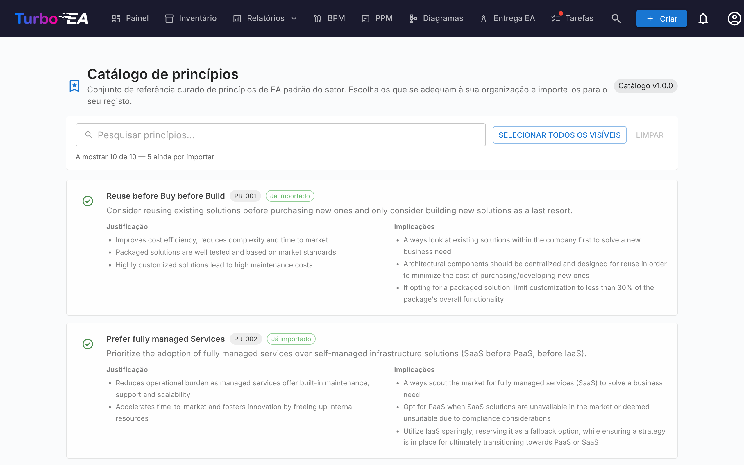 Catálogo de princípios