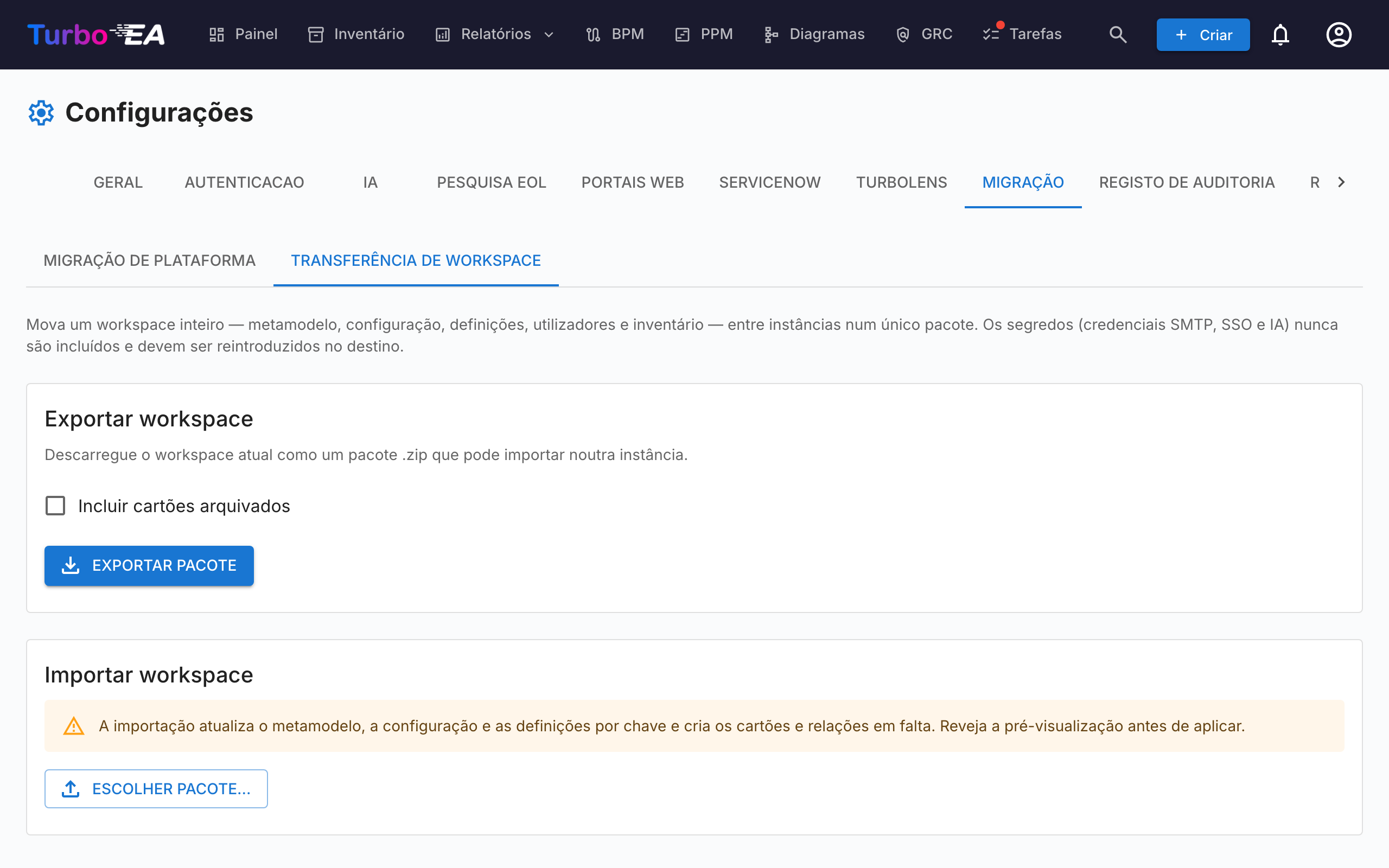 Transferência de workspace