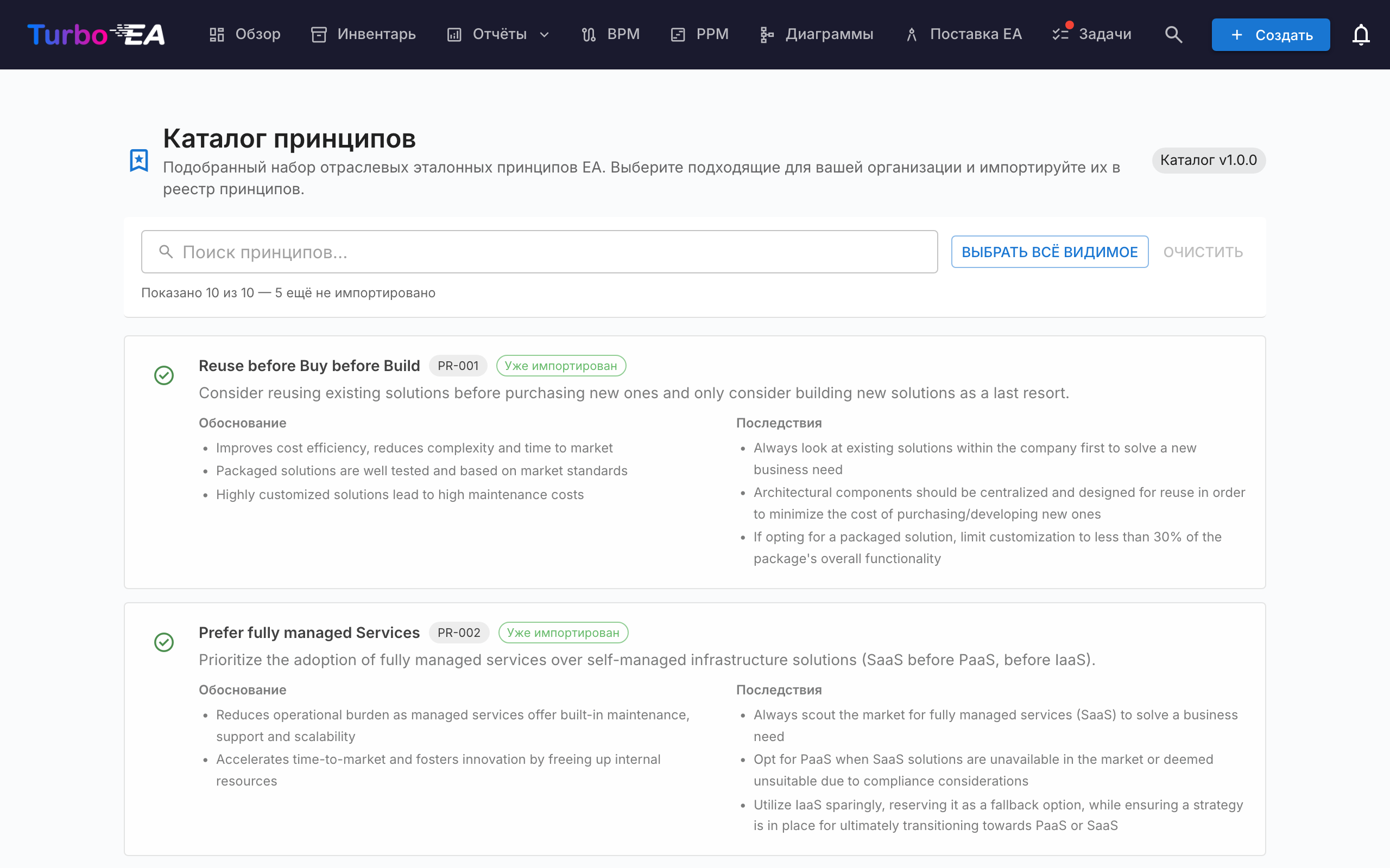 Каталог принципов